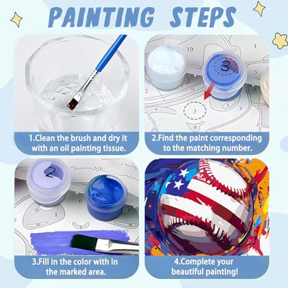 XTCIXAL Paint by Numbers Kit for Kids with Frame, Baseball, 8X8 inch - color: 04-Baseball