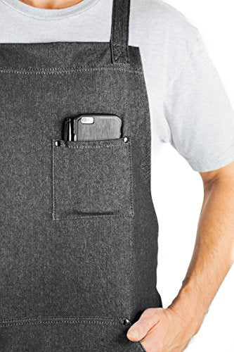 Hudson Durable Goods - Professional Grade Chef Apron for Kitchen, BBQ & Grill - color: Black Denim