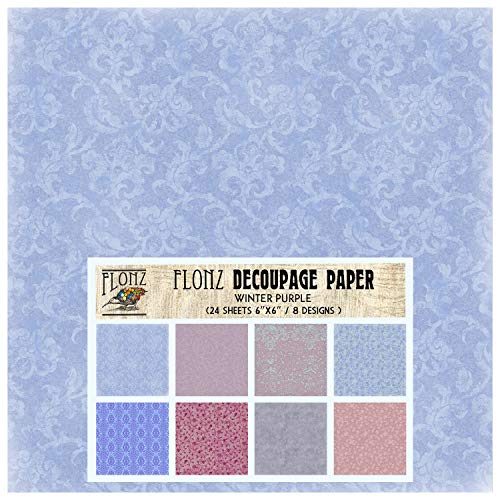 Decoupage Paper Pack (24 Sheets 6"x6") Winter Purple FLONZ Vintage Styled Paper for Decoupage, Craft and Scrapbooking - color: Nine