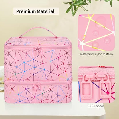 Nail Polish Organizer Bag Holds 30+ Bottles (15ml/0.5 fl.oz) &UV Nail Lamp - color: 04-Pink, size: 30 Bottles