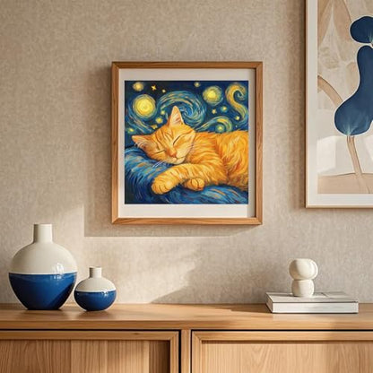 RYMILIE Cat Diamond Art, Starry Night Diamond Art Kits for Adults Beginners,5D DIY Full Drill Diamond Painting Cat Gem Art, Home Wall Art (14x14 inch) - color: DP03645
