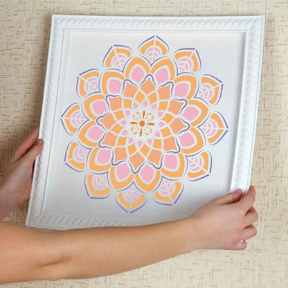Mandala Stencils, 9Pcs Mandala Template Reusable Mandala Dotting Stencils Kit Plastic Painting Templates for DIY Art Scrapbook Home Decor and Crafts (6x6in)