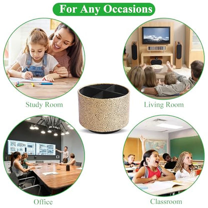 Round Leather Art Supply Organizer,Remote Control Holder,360 Degree Spinning,Multi-Functional Pencil Holder,4 Compartments Desktop Stationary Organizer(1-Yellow Black) - color: 1-Yellow Black