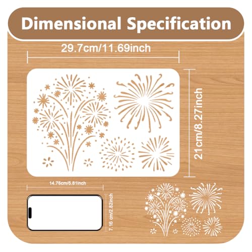 Fireworks Stencil, Reusable Painting Template, DIY Home Decor | A4 Plastic Craft Stencil, Fireworks Wall Stencil, DIY Home Decor Template for Wall Wood Canvas Journal Paper - style: Fireworks