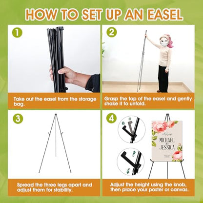 AROIC 63 "Easel Stand for Display, 10 Pack Portable Foldable Metal Easel | Signs Wedding Logos ,Arts, Painting,Adjustable Floor Easels with 10 Storage Bag - style: 10P