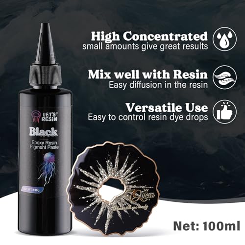 LET'S RESIN Black Epoxy Resin Pigment Paste,100ml High Concentrated | Epoxy Resin Color Pigment for Resin Art, Opaque Resin Dye for Resin Painting, River Table, Resin Jewelry Making, Coaster - color: black