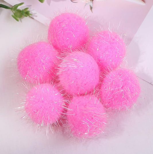 YYCRAFT 15pcs Jumbo Glitter Tinsel Pom Poms Sparkle Balls for DIY Craft,Cat Toys-Pink(2") - color: Pink