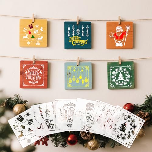 Reusable Christmas Stencils Set of 12 - Stencils for Painting On Wood, Walls, Fabric,Windows - Santa, Snowman, Pine Tree, Deer Xmas Holiday Stencil for Christmas Decorations (Christmas-5B) - style: Christmas-5B