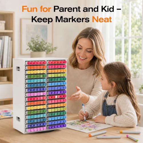 Marker Organizer, 360° Rotating Marker Storage | Holds up to 384 Alcohol Markers, Pencil Holder, Organizer Holder for Desk Home, School, Office