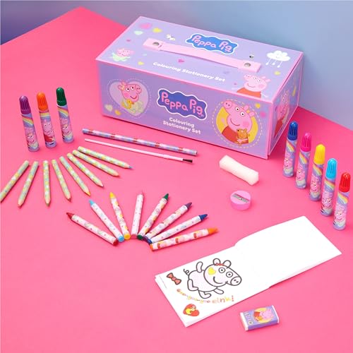 Peppa Pig Art Case for Girls, Colored Pencils, Crayons, Markers, Watercolors, Art Supplies, Drawing Supplies, Travel Stationery Box, Gifts for Girls