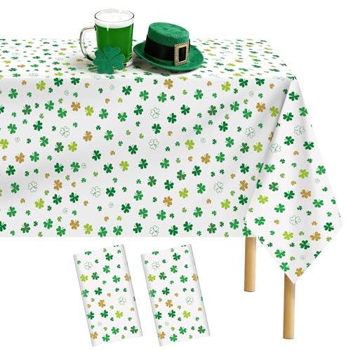 Kochorie 2 Packs St. Patrick’s Day Plastic Shamrock Tablecloth 54" x 108" Waterproof Clover Table Cover for St. Patrick’s Day Party Disposable Table Cloth for Indoor Outdoor Decorations - style: St. Patrick’s Day