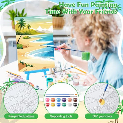Blosssound 10 Set Pre Printed Canvas Pre Drawn Canvas Painting with Easel Kits 5" x 7" Outline Painting Panels for Beginners, DIY Craft Project, Party Favor, Home Decors(Hawaii) - style: Hawaii