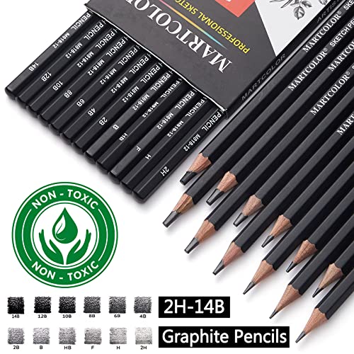 MARTCOLOR Drawing Sketching Pencils Set, 12 Pack Graphite Pencils(14B - 2H)