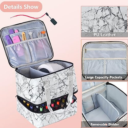 FCQQYWZ Nail Polish Organizer Case - Holds 42+ Bottles (15ml/0.5 fl.oz) and 1 Nail Lamp, Upgraded Double-layer Nail Polish Carrying Case Nail Storage Bag with Handles (White) - color: White-42Bottles