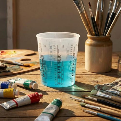 60 Pcs Paint Mixing Cups 64 oz Graduated Mixing Bucket with 12 Lids | Plastic Measuring Cups with Ratios, for Epoxy Resin, Liquids, Automotive Painting, Art, Crafts, Disposable or Reusable - size: 64 oz