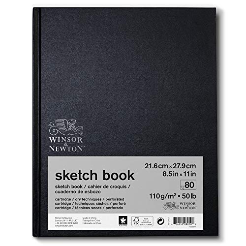 Winsor & Newton Classic Hard Bound Sketch Book, 8.5" x 11", 80 sheets, 110gsm, Natural White | Natural White, 110gsm Acid-Free Paper, Perforated Sheets, Suitable for Use with Pencil, Pen, Ink, Light Watercolor Washes - size: 8.5" x 11", style: 8.5" x 11"