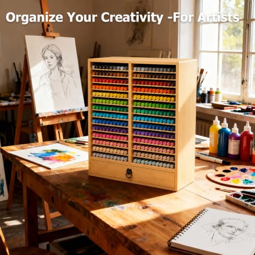 280 Marker Organizer, Bamboo Wooden Storage for Alcohol Markers Pens Pencils, No Assembly, Large Desk Holder for Artists Teachers Students, Classroom Office Art Supply (B With Drawer) - style: B With Drawer