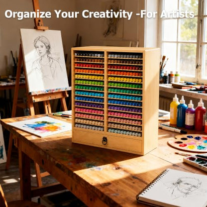 280 Marker Organizer, Bamboo Wooden Storage for Alcohol Markers Pens Pencils, No Assembly, Large Desk Holder for Artists Teachers Students, Classroom Office Art Supply (B With Drawer) - style: B With Drawer