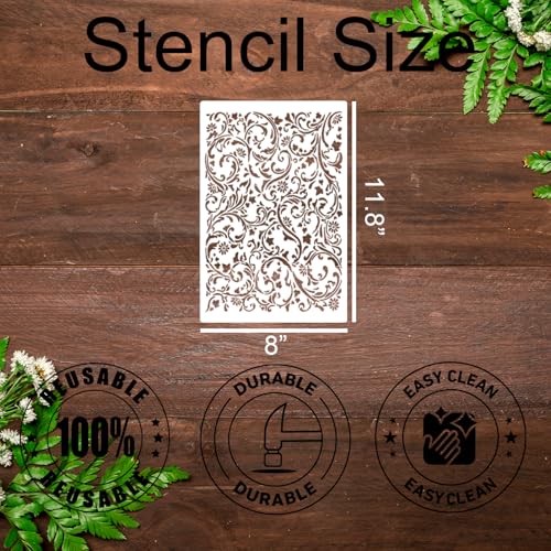 Stencils for Crafts Reusable Texture Stencils for Painting 12"x8" - style: Floral
