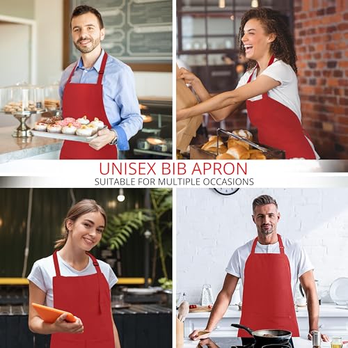Utopia Kitchen 2 Pack Bib Apron, Adjustable with 2 Pockets, Water and Oil Resistant, Cooking Kitchen Chef Apron for Women Men - color: Red
