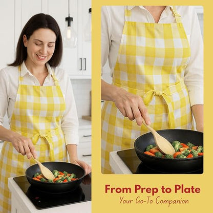 Native Fab Kitchen Apron 2 Pack - 100% Cotton Adjustable, Durable Apron with Pockets, Perfect for Cooking, Baking, Grilling - color: Buffalo, Lemon Yellow