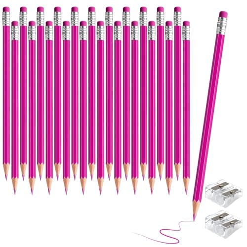 24PCS Erasable Colored Pencils with Eraser Pre Sharpened Pencil 2 HB - Ideal for Checking, Grading, Tests & Office/School Supplies (Pink) - color: pink