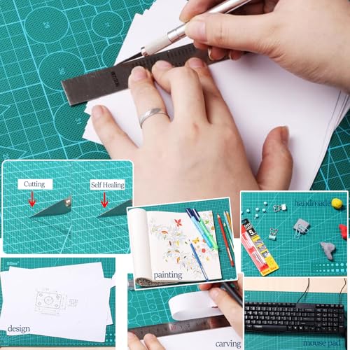 A4 Self Healing Cutting Mat, 12 x 8 in, Green | 5-Ply PVC, Anti-Slip Surface, Rotary Cutter Mat, For Paper Cutting, Sewing, Quilting, Leather Craft, Model Making - size: 11.8"L x 8.7"W