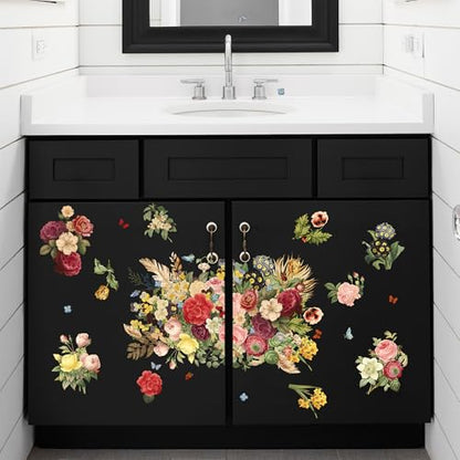 Joeyan Mixed Bouquets Rub On Transfers for Furniture and Crafts, 2 Large Flower Design Sheets 12''x18'', DIY Home Decal on Wood Glass Metal Canvas Porcelain Paper Plastic, Beauty and Fascination - style: Beauty and Fascination