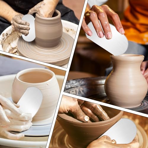 Mabor 4Pcs Stainless Steel Clay Scraper, Pottery Ribs Serrated Scraper | Clay Sculpture Cutter Crafts Tool Ceramics Sculpting Tools Kits for Texturing Modeling