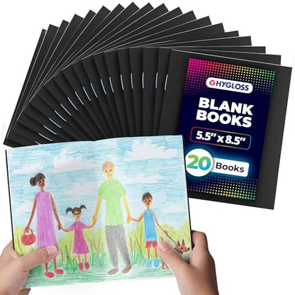 Hygloss Blank Books - Bulk 20 Pack – 5.5" x 8.5" A5 Black Paperback Blank Books for Kids to Write Stories, Doodle, Arts & Crafts – Plain Drawing Sketchbook, Unlined Journal, Notebook Without Lines - color: Black, style: 20 Books