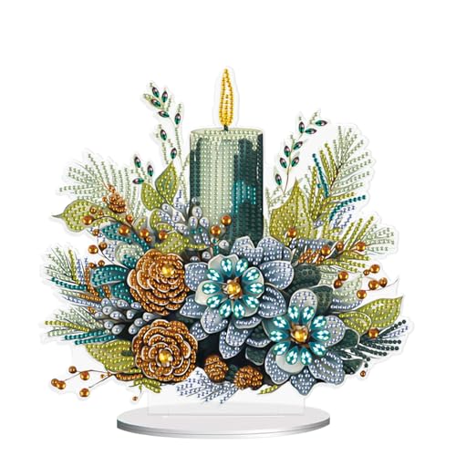 MVVMTOP Christmas Diamond Painting Kits Tabletop Decoration, DIY Candle & Flower, 5D Diamond Art Home Ornament By Number Mosaic Arts Crafts for Home Office Acrylic Tabletop Decor, New Year Gift - color: Candle & flower