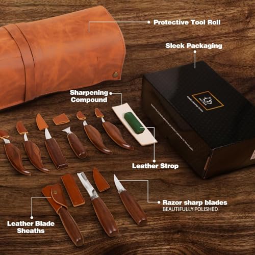 IMYMEE Wood Carving Tools Deluxe-Whittling Knife,Wood Carving Kit,Wood Whittling Kit for Beginners,Spoon Carving Kit,Woodworking Tools Set Large Wood Carving Knife Set - color: Black