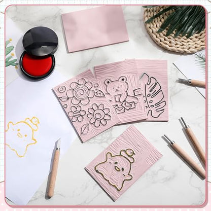 Fuyoooo 25 Pcs 6 x 8 Inch Pink Rubber Linoleum Carving Blocks for Printmaking Linocut Block Stamp Carving Kit Soft Rubber Crafts Block for Printmaking, Stamp Carving, Scrapbooking Supplies