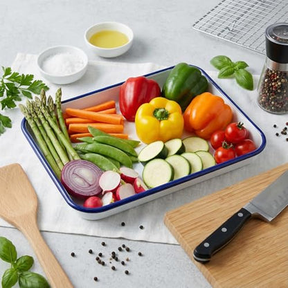 Elsjoy 4 Pack Enamel Butcher Tray, 10.8 x 7.7 Inch Rectangular Paint Palette Enamel Tray, Vintage Enamelware for Painting, Food Storage
