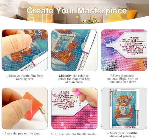 Axquilon 6 Pack Funny Animals Diamond Art Kits for Adults 12x16 inch | Diamond Painting Kits for Adults, 5D Round Full Drill Gem Art, Paint by Diamonds Pictures DIY Crafts Kits - color: 6 Pack Animals