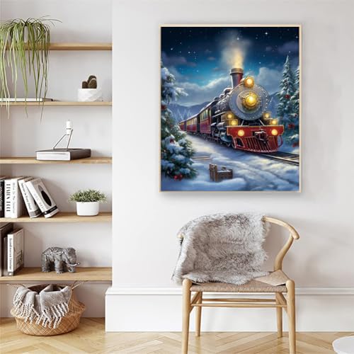 Artunion ChristmasTrain Paint by Numbers Kit for Adults,Snowy Landscape Paint by Number Kits, DIY Oil Painting Paint by Number Kits on Canvas Arts Craft for Home Wall Decor 16x20 Inch - color: ZXT-311