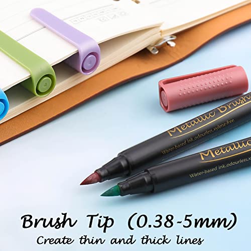 Dyvicl Metallic Brush Marker Pens - Metallic Pens Art Markers for Calligraphy, Brush Lettering, Black Paper, Rock Painting, Card Making, Scrapbooking, Fabric, Metal, Ceramic, Wine Glass, Set of 9 - style: 9 Brush tip