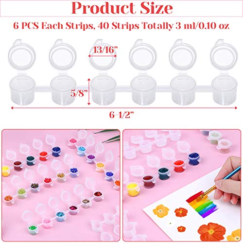 Caffox 240-Piece Empty Paint Pot, 40 Strips Acrylic Mini Paint Container Strip Storage with Lid for Classrooms, School Art & Crafts 3ml/ 0.1oz