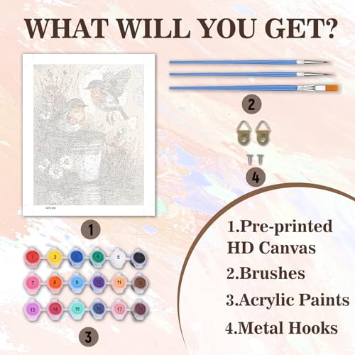 Cute Birds Paint by Number Adult, DIY Acrylic Painting Kits 16x20inch - color: Robin Birds, size: 16x20inch