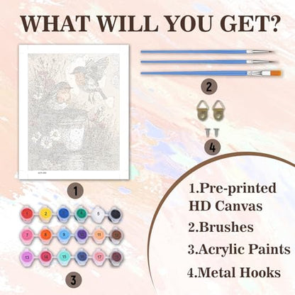Cute Birds Paint by Number Adult, DIY Acrylic Painting Kits 16x20inch - color: Robin Birds, size: 16x20inch