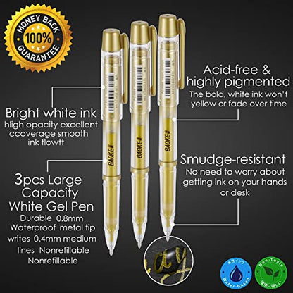 Qionew Gold Gel Pens, 3 Pack, 1mm Fine Gel Ink Pen, Opaque Ink, for Artists Drawing on Black Paper, Sketching, Illustration, Card Making, Bullet Journaling - size: 1 Count (Pack of 3), style: Gold