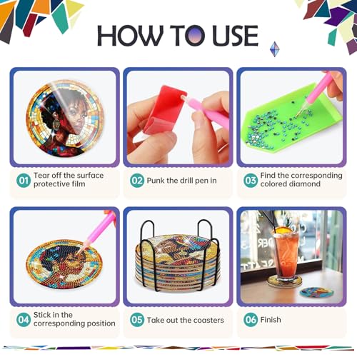 Black Woman Diamond Painting Coasters - 8 PCS DIY Colorful Glass Diamond Art Coasters Kits for Drinks Coffee Art Craft Supplies Birthday Holiday for African American Adult Beginners - color: Black Women