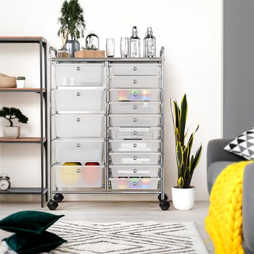 Simple Houseware 15 Drawers Rolling Utility Cart Art Craft Storage, Chrome - color: Chrome, size: 15 Drawers
