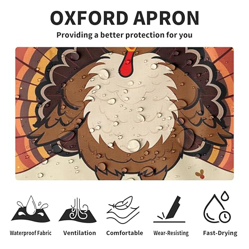 Thanksgiving Aprons for Women Men Turkey Apron with Adjustable Neck Strap Kitchen Chef Grilling Unisex Apron with Pockets for Cooking, Barbecue, Crafting, Sewing - color: Turkey-beige