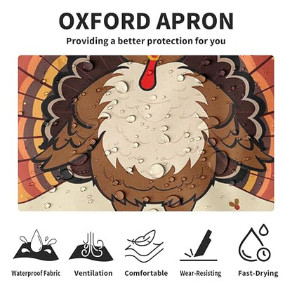 Thanksgiving Aprons for Women Men Turkey Apron with Adjustable Neck Strap Kitchen Chef Grilling Unisex Apron with Pockets for Cooking, Barbecue, Crafting, Sewing - color: Turkey-beige