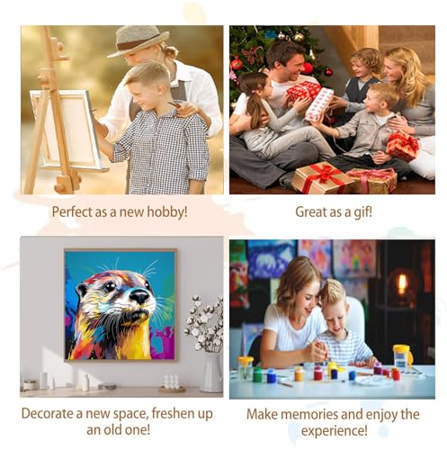 Artunion Framed Paint by Numbers Kit for Adults Beginners & Kids Ages 8-12,Colorful Otter Paint by Number with Frame,Animal Watercolor Paint by Numbers Kit on Canvas 10 * 10 Inch Without Easel - color: ZXT-390-F