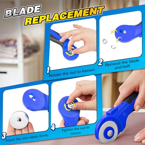 DIYSELF 45mm Rotary Cutter, Safety Lock Fabric Cutter with 5 Blades | Safety Lock, Fabric Cutter Rotary Tool for Quilting Cotton and Felt, Rolling Cutter for Fabric, Sewing, Quilting and Crafts - color: Blue