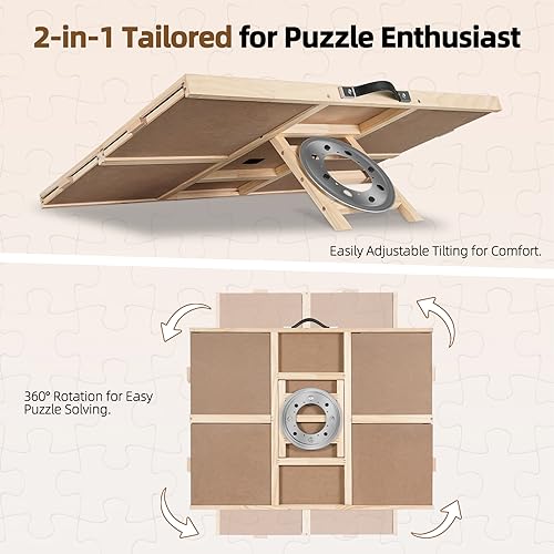ALL4JIG 1500 Pieces 2-in-1 Tilting&Rotating Puzzle Board for Adults,24.53" x 33.19" Wooden Jigsaw Puzzle Table with 4 Drawers,Portable Board with Lazy Susan and Cover,with a Table Easel-Style Tilt - size: Medium-1500pcs