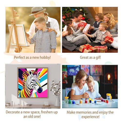 Artunion Framed Paint by Numbers Kit for Adults Beginners & Kids Ages 8-12,Colorful Zebra Paint by Number with Frame,Animal Paint by Numbers Kit on Canvas 10 * 10 Inch Without Easel - color: ZXT-273-F