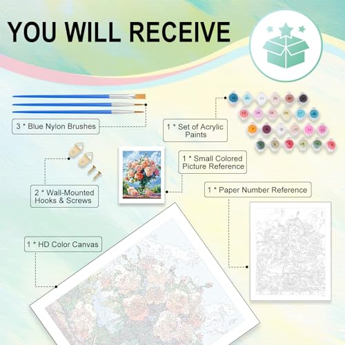 Cytheron Paint by Numbers Kit for Adults, Rose DIY Painting Kit, 16x20 Inch - color: CYOP1P07